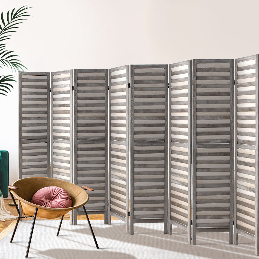 Louver 8-Panel Room Divider Screen 326x170cm Grey