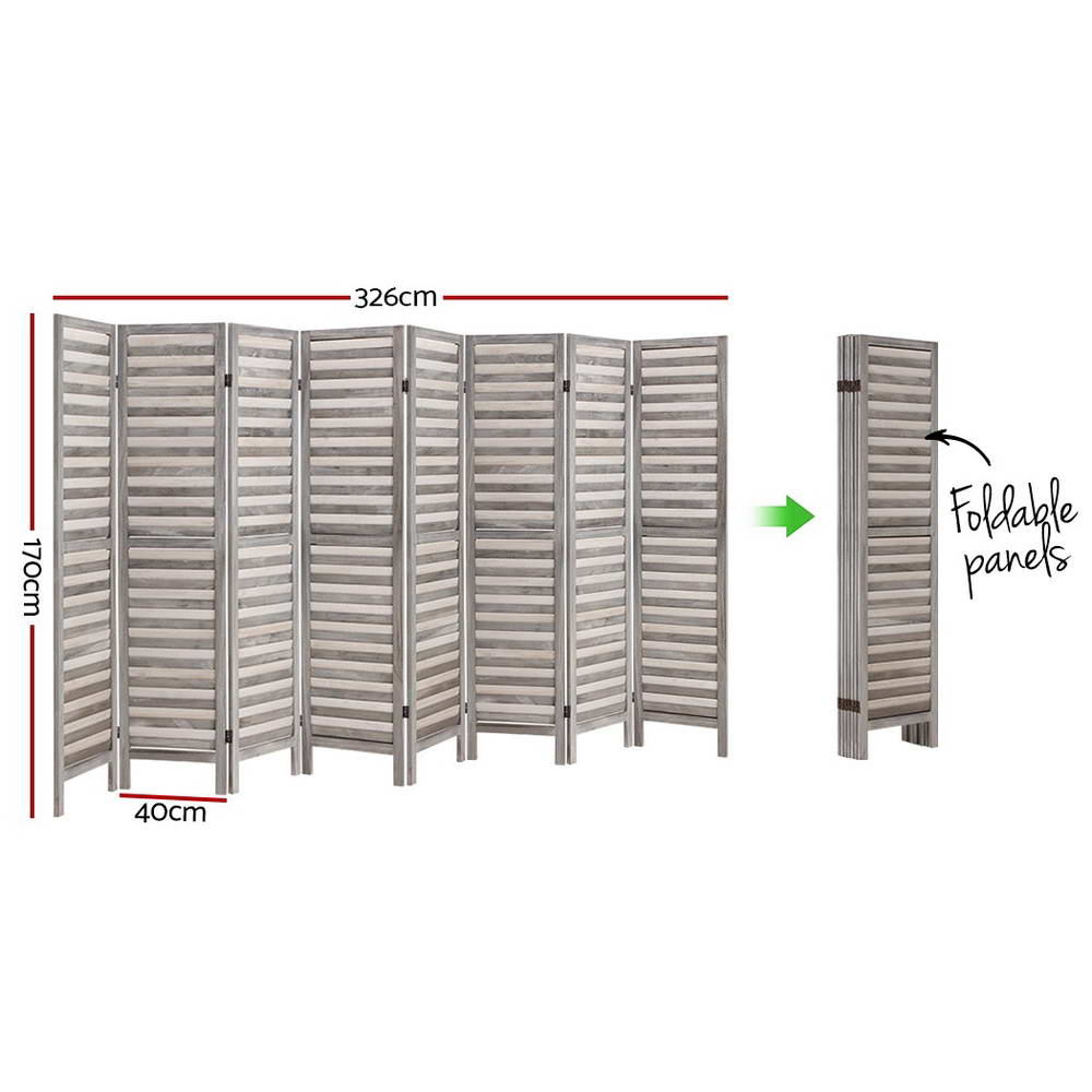 Louver 8-Panel Room Divider Screen 326x170cm Grey