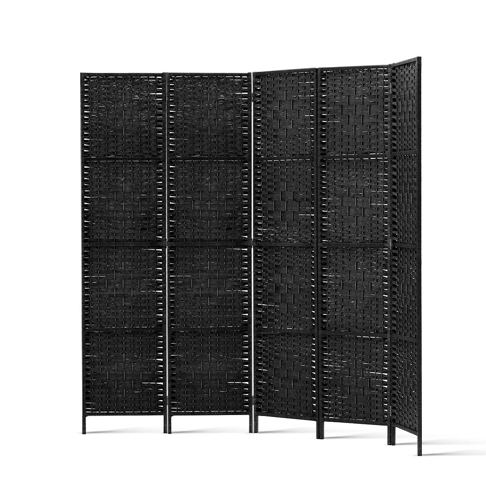 Woven Black 4-Panel Room Divider 163x170cm