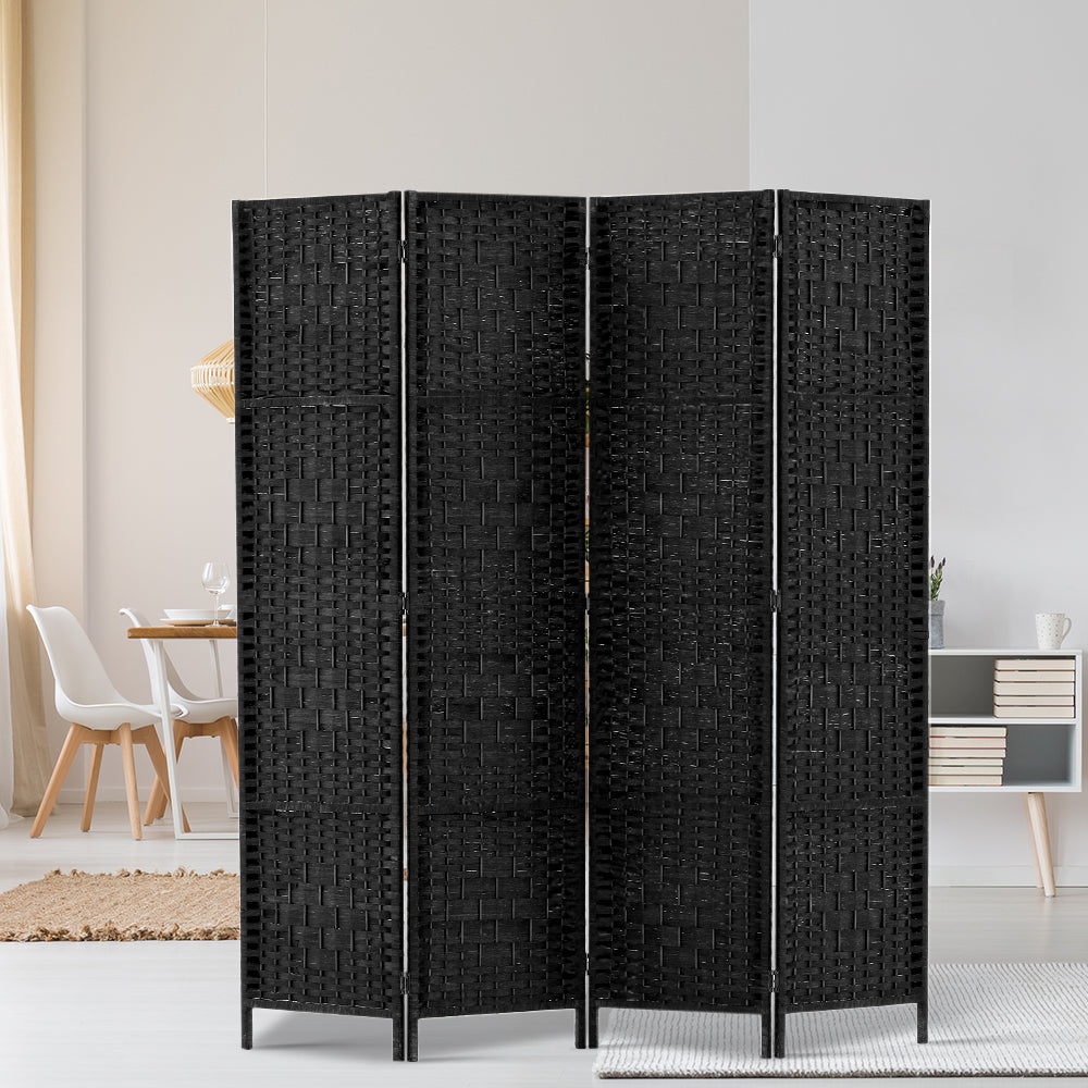 Woven Black 4-Panel Room Divider 163x170cm