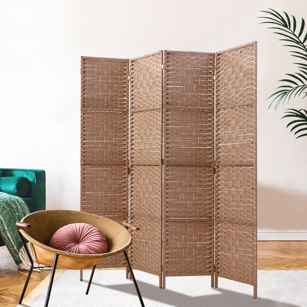 Artiss 4-Panel Room Divider Woven Natural 163x170cm