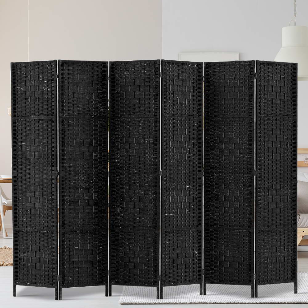 Artiss 6-Panel Room Divider Woven Black 245x170cm