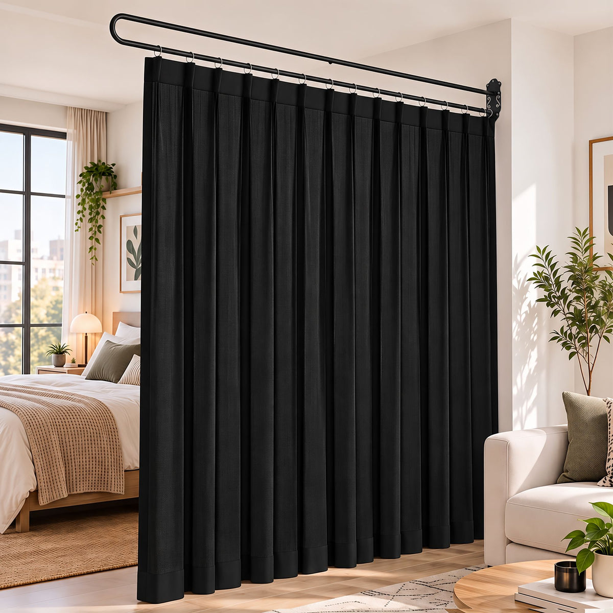 Artiss Wall Mounted Room Divider Curtain Screen Black 200x220cm