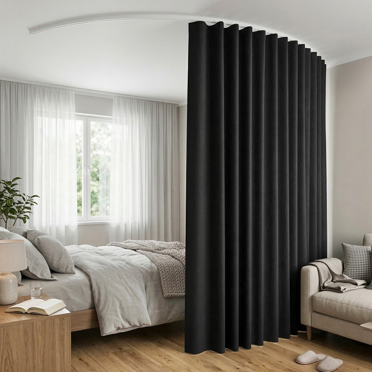 Artiss Ceiling Mounted Room Divider Curtain 254cm Black
