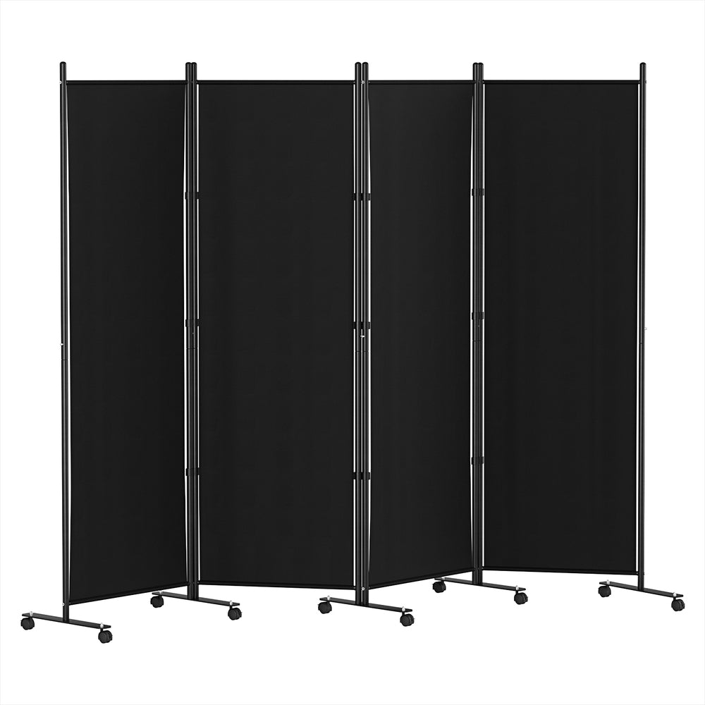 Artiss 217cm 4-Panel Room Divider Screen Black Fabric Wheels