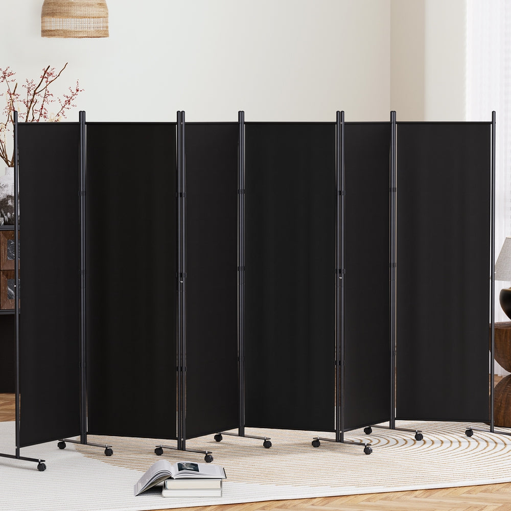 Artiss 6-Panel Room Divider Screen 323cm Fabric Black with Wheels