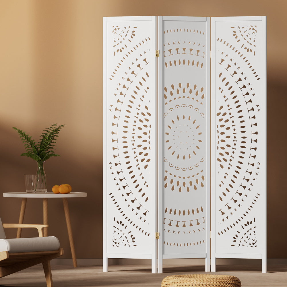 Artiss 3 Panel Room Divider Screen 132cm x 170cm Circle White