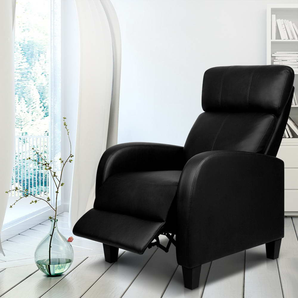 Artiss PU Leather Recliner Armchair with Leg Rest - Black