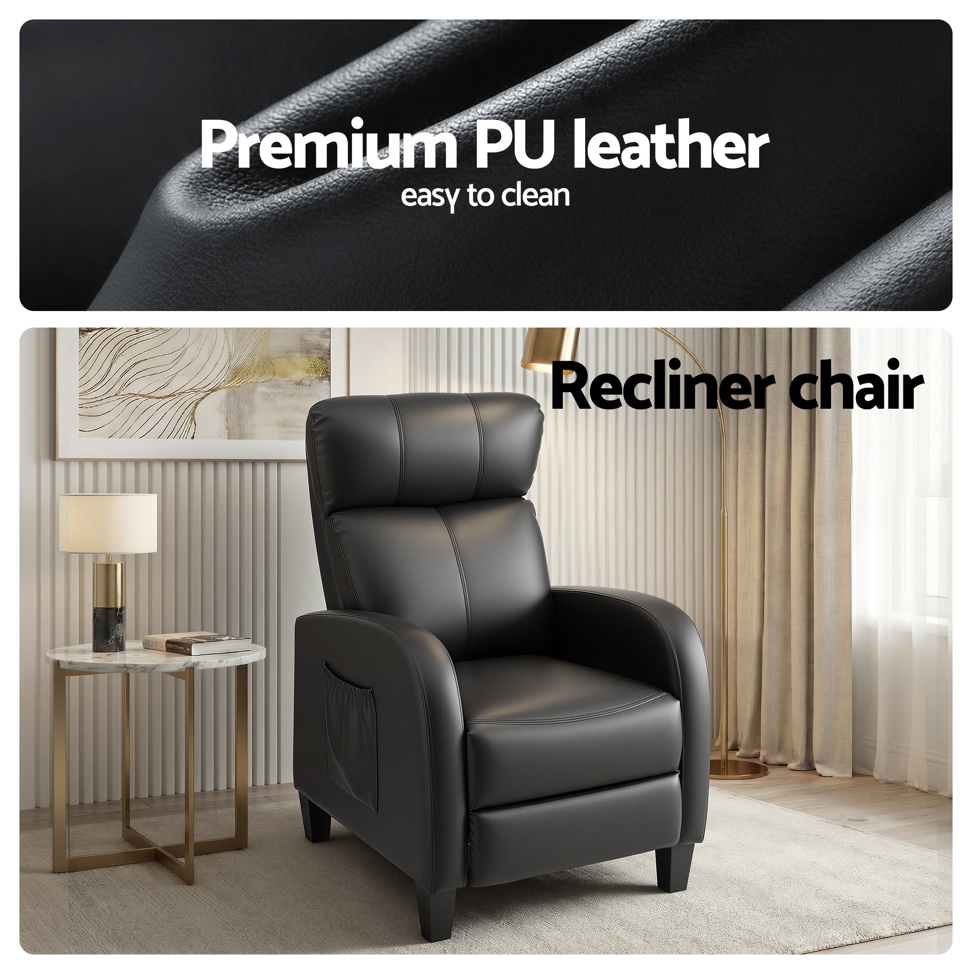 Artiss Massage Recliner Chair Small Recliner Sofa for Adults PU Leather Black