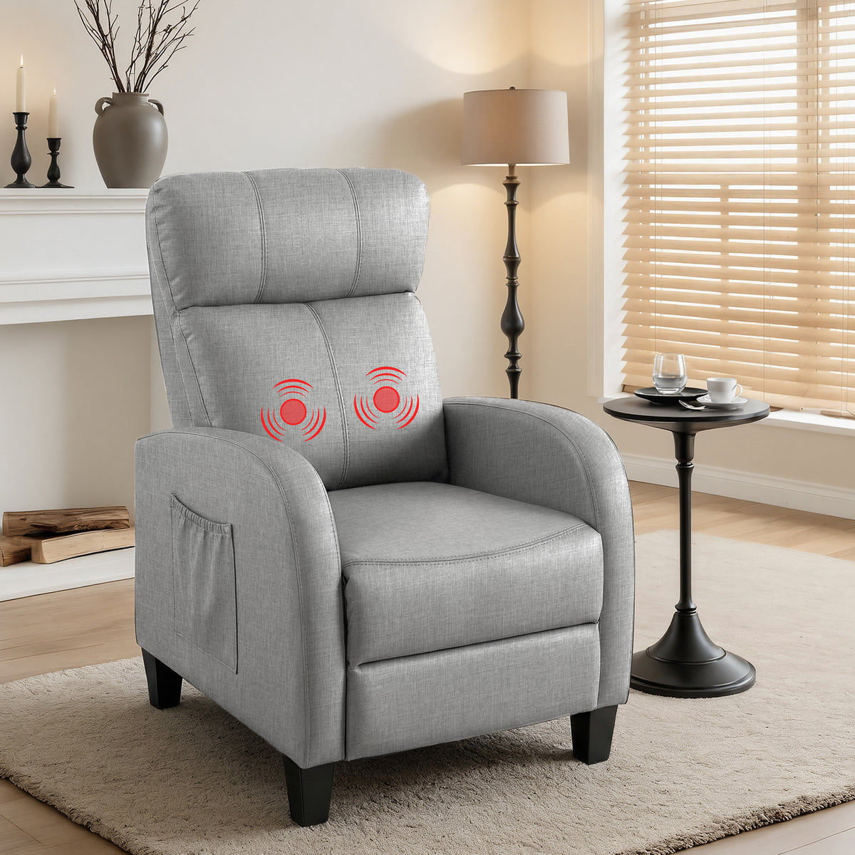 Artiss Small Fabric Massage Recliner Chair Grey