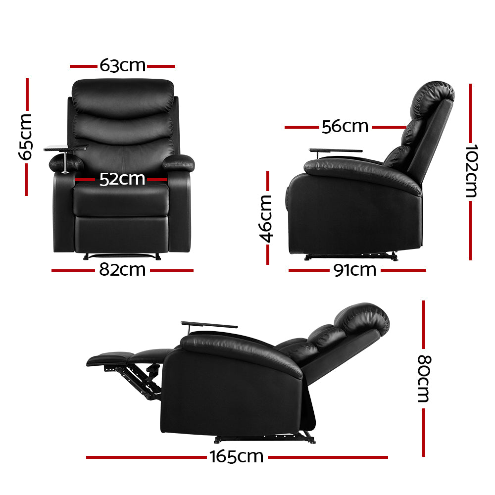 Erika Recliner Chair Leather Black with Tray Table