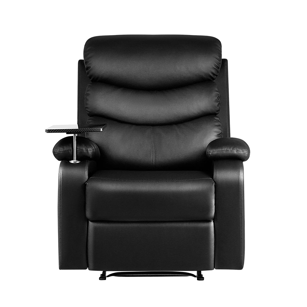 Erika Recliner Chair Leather Black with Tray Table
