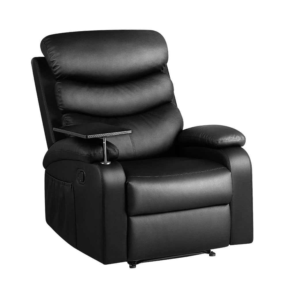 Erika Recliner Chair Leather Black with Tray Table