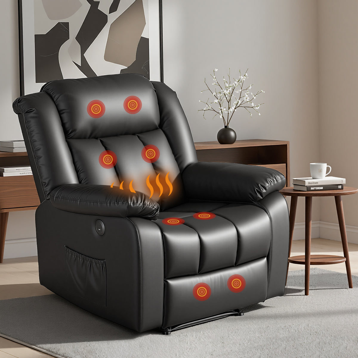 Artiss Manual Massage Recliner Chair Leather Lounge Black