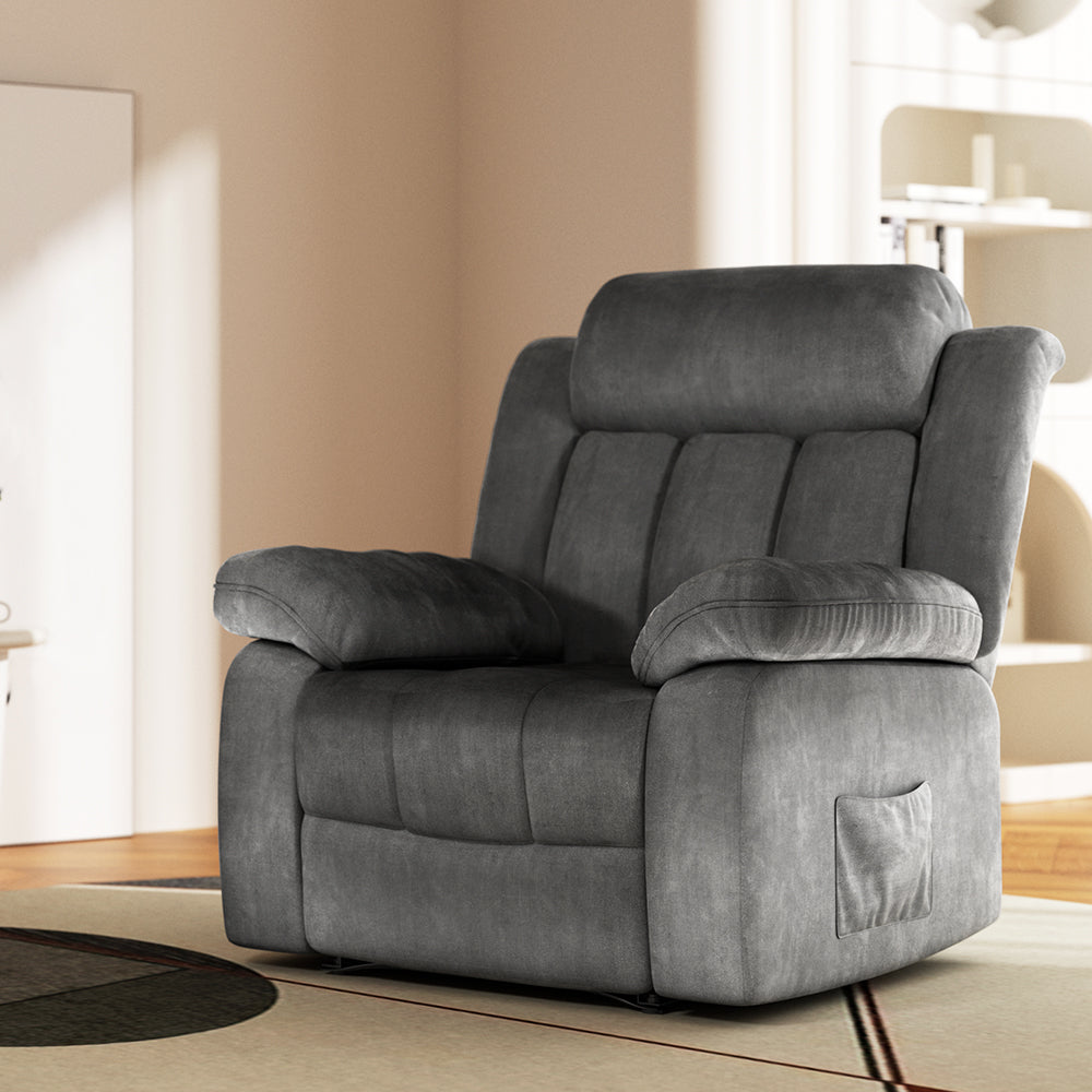 Artiss Velvet Recliner Chair Electric Massage Heated Grey
