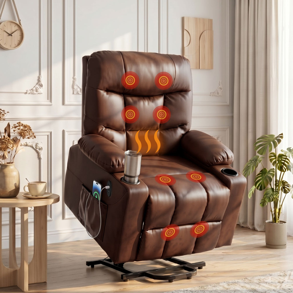 Claude Recliner Chair Lift Assist Heated Massage Chair Leather