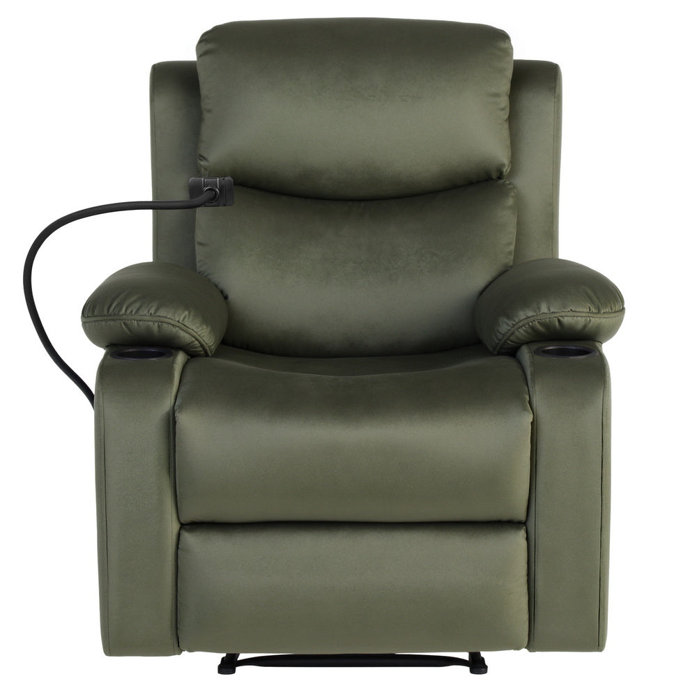 Artiss Velvet Recliner Chair Heated Massage Green