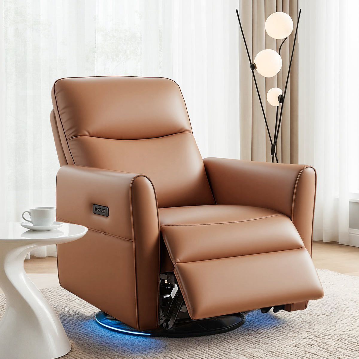 Artiss Power Recliner Chair Swivel PU Leather Brown