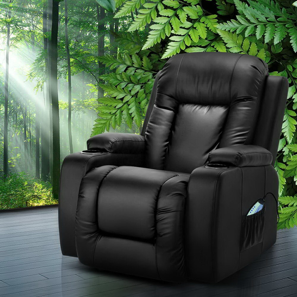 Cabin Electric Recliner Chair Heated Massage Faux Leather Black