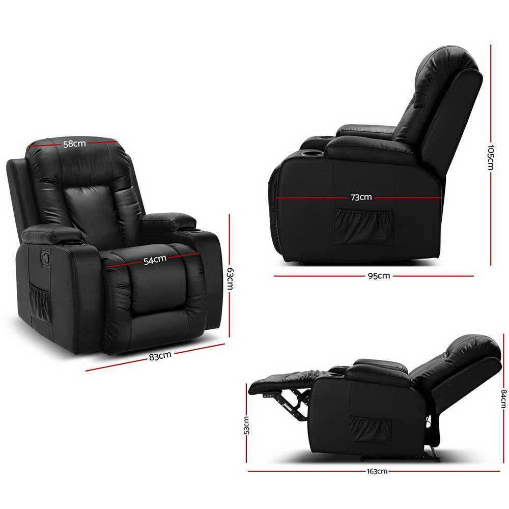 Cabin Electric Recliner Chair Heated Massage Faux Leather Black