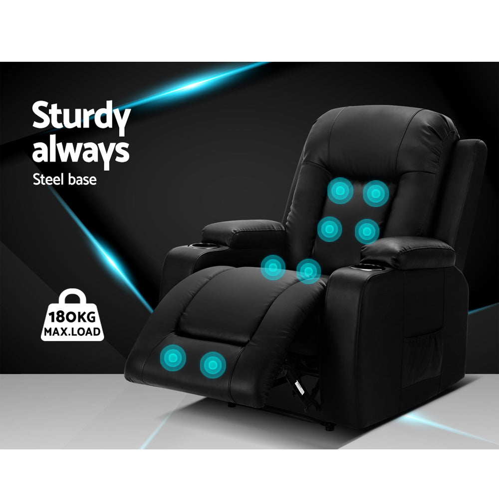 Cabin Electric Recliner Chair Heated Massage Faux Leather Black