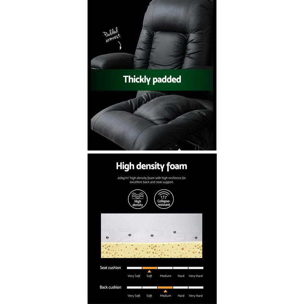 Cabin Electric Recliner Chair Heated Massage Faux Leather Black