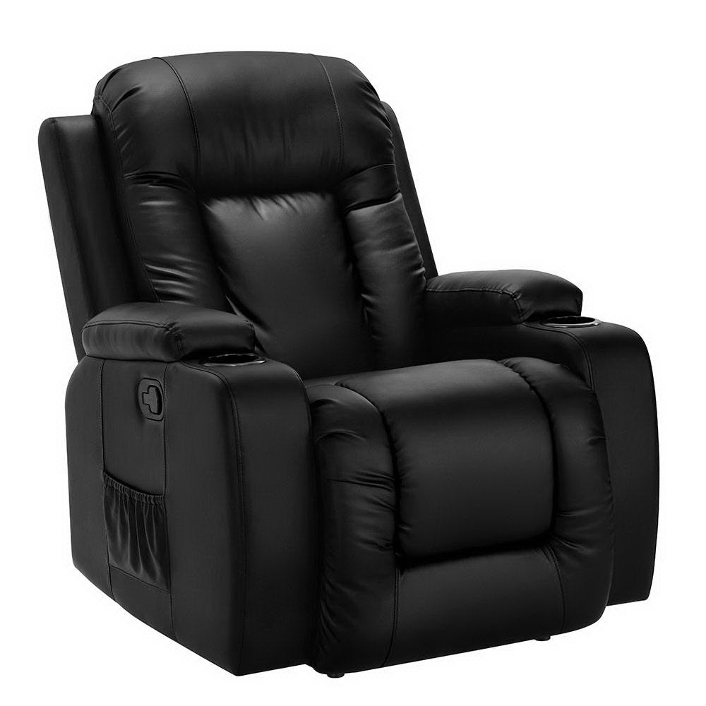 Cabin Electric Recliner Chair Heated Massage Faux Leather Black