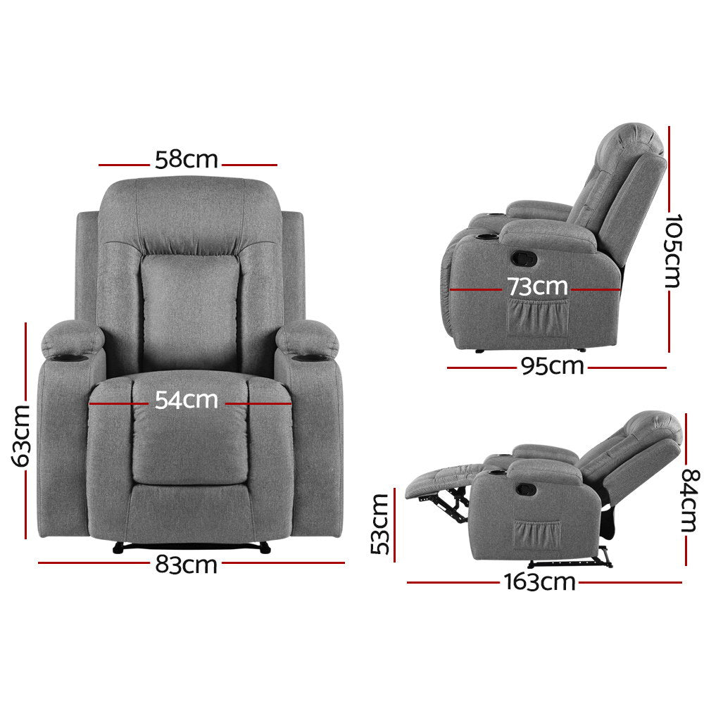 Artiss Electric Recliner Massage Chair Heated Grey