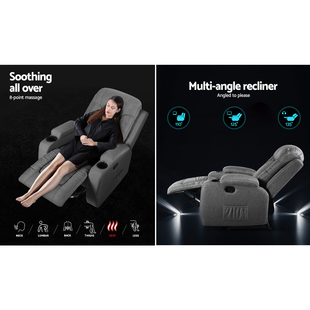 Artiss Electric Recliner Massage Chair Heated Grey
