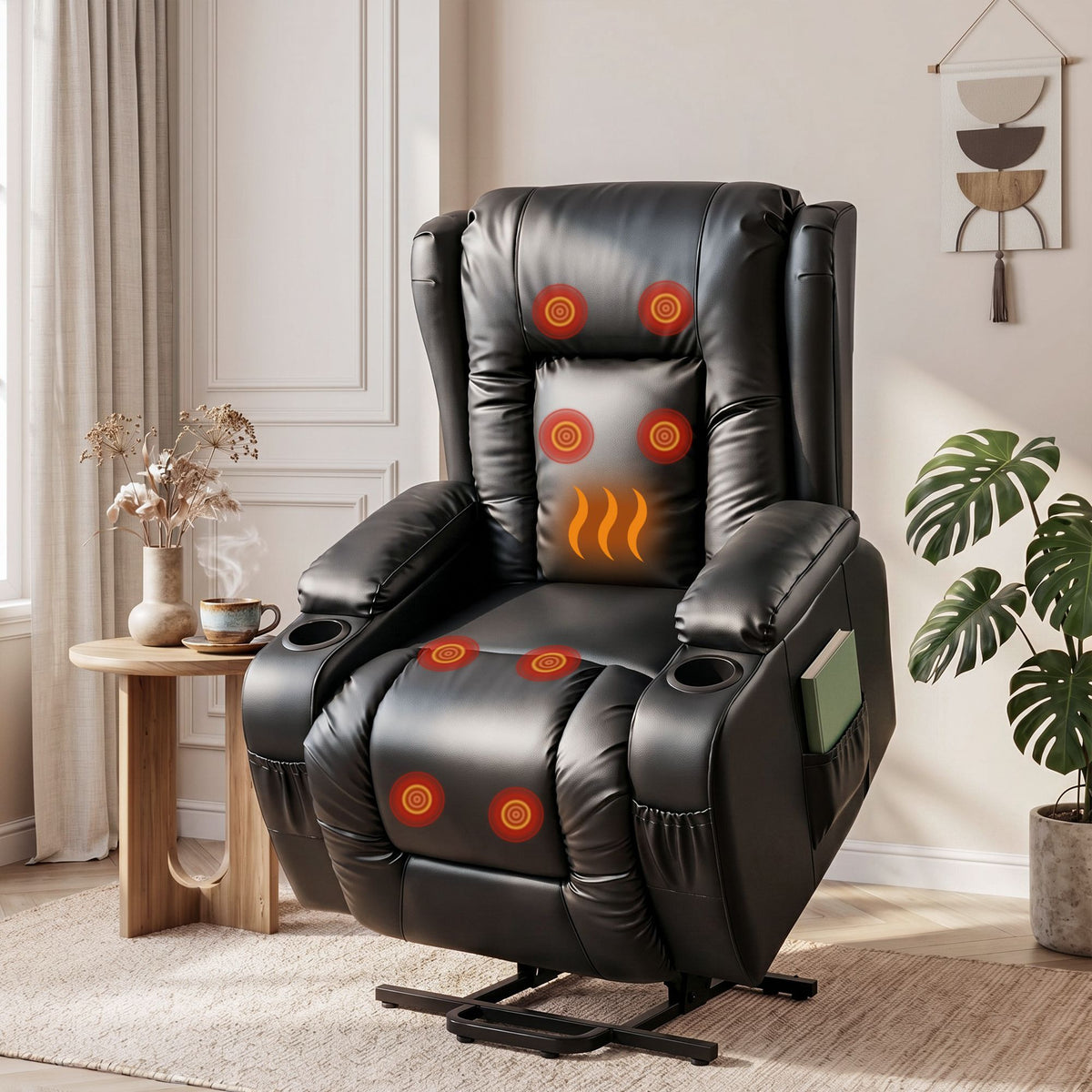 Rukwa Heated Massage Recliner Chair with Lift Assist PU Leather