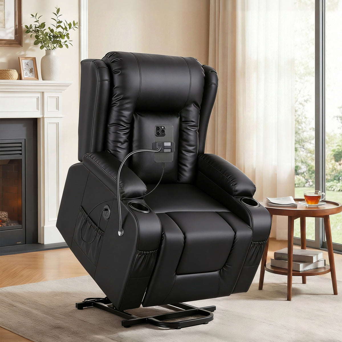 Artiss Power Lift Recliner Chair with Massage and Heat, Black