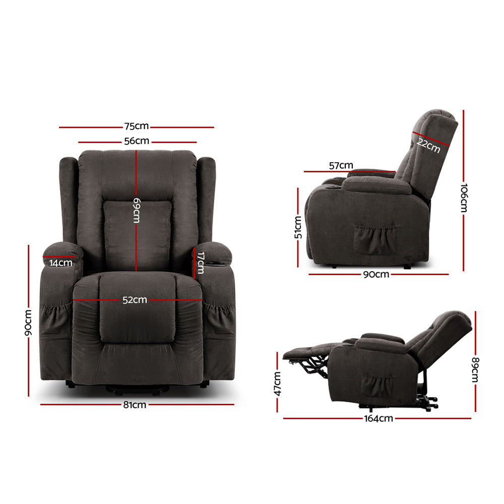 Rukwa Recliner Chair Lift Assist Heated Massage Velvet Grey