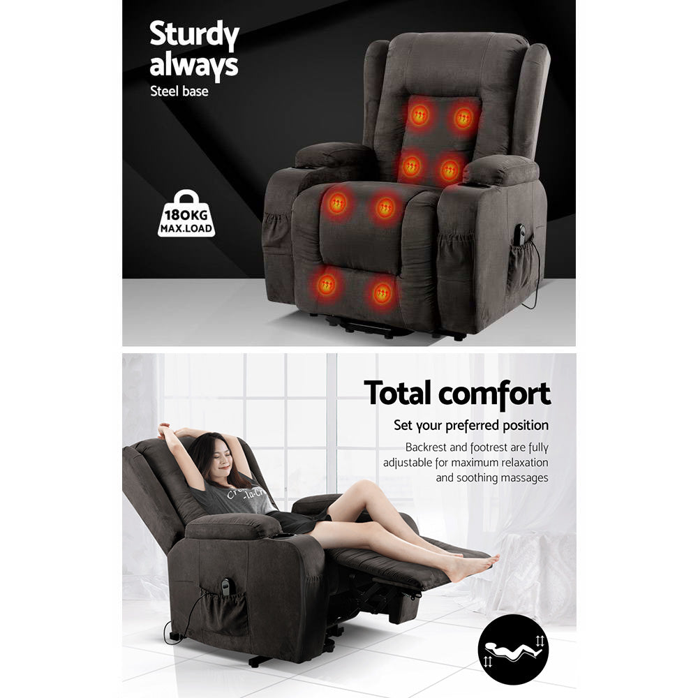 Rukwa Recliner Chair Lift Assist Heated Massage Velvet Grey