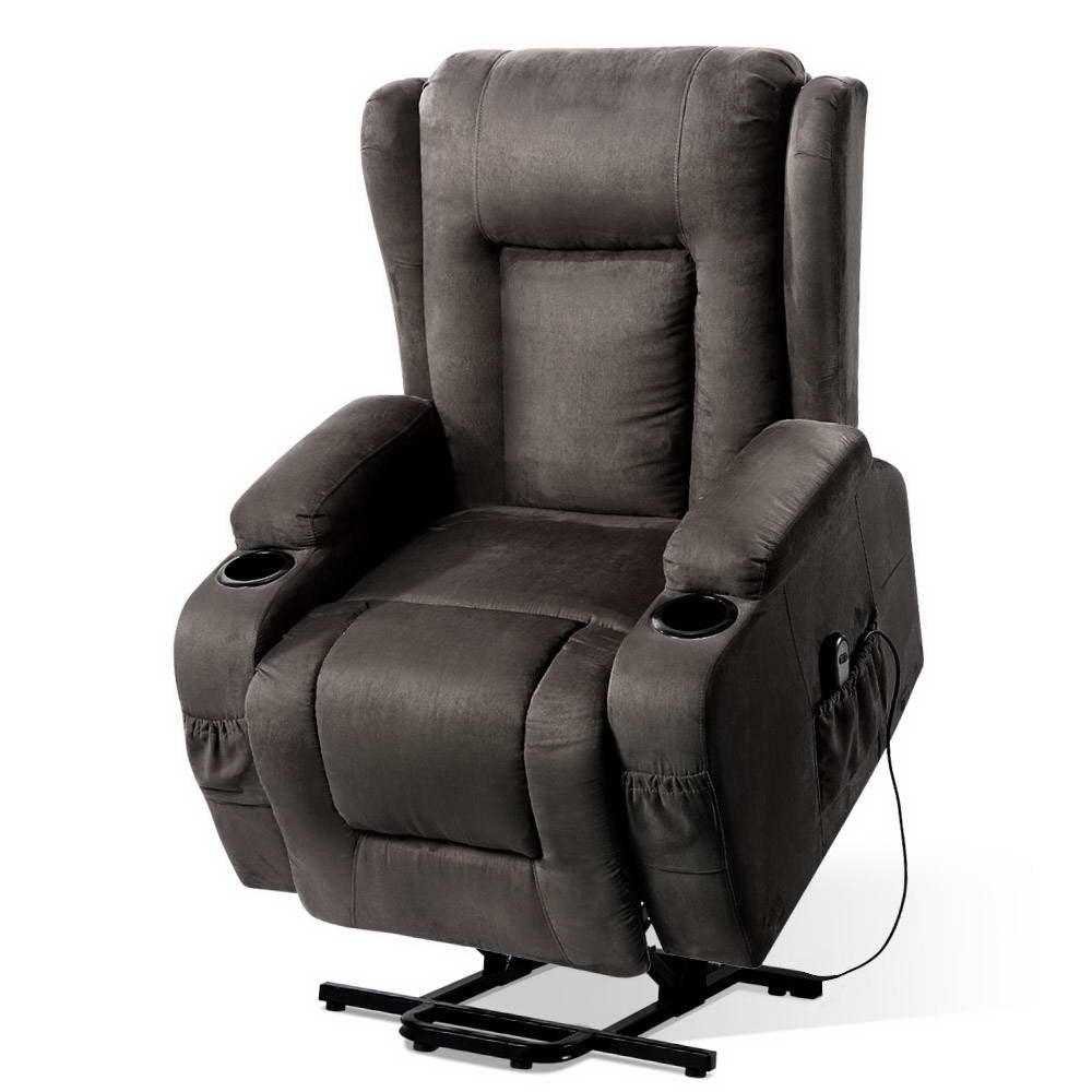 Rukwa Recliner Chair Lift Assist Heated Massage Velvet Grey