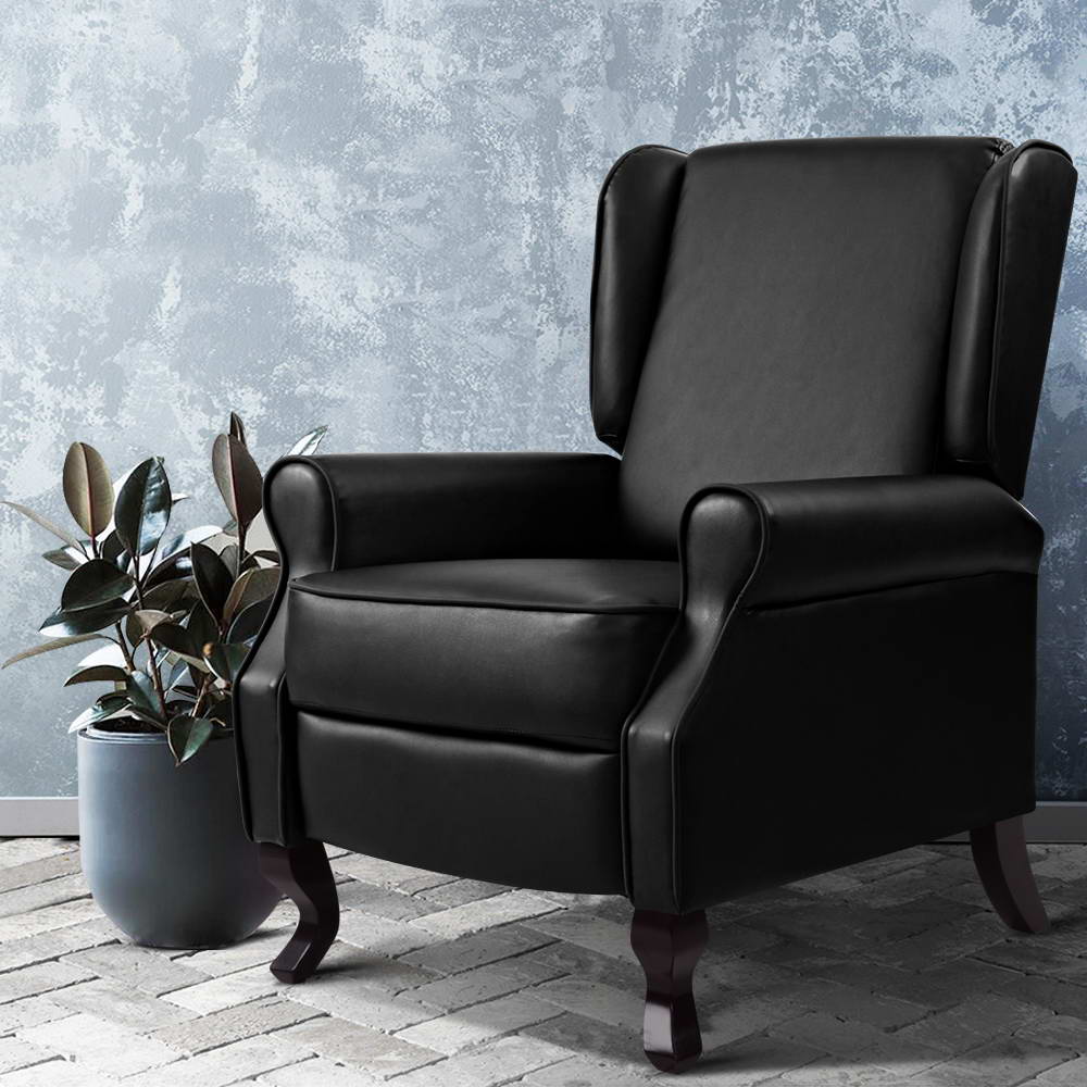 Domini Recliner Armchair in Black Faux Leather