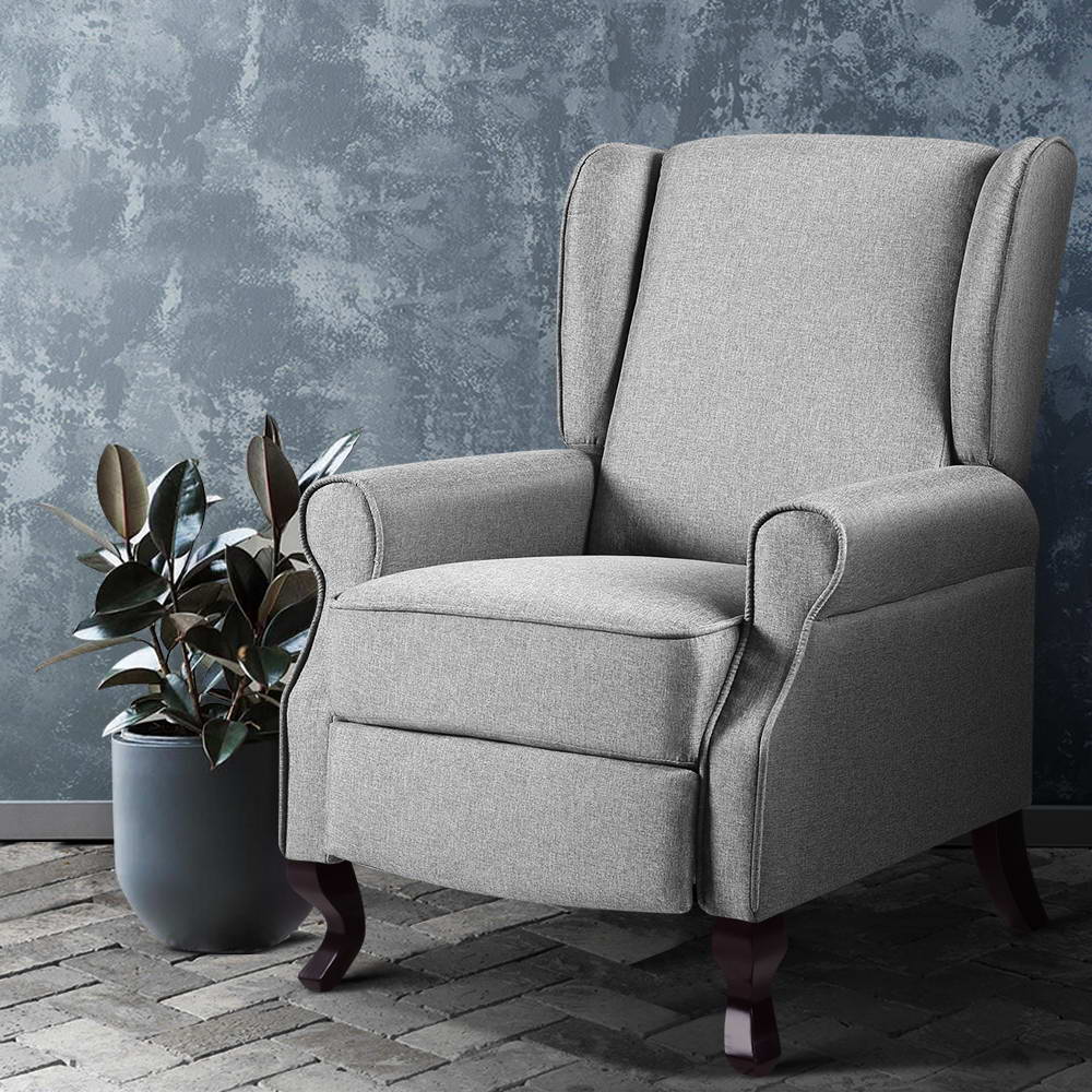 Domini Recliner Armchair Grey Faux Linen Fabric