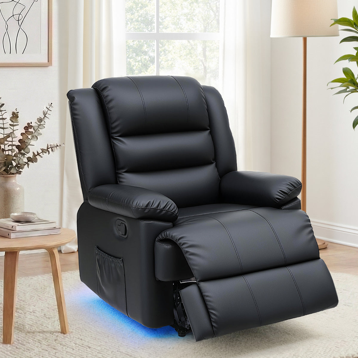 Artiss Manual Recliner Chair Leather Reclining Sofa with LED Black