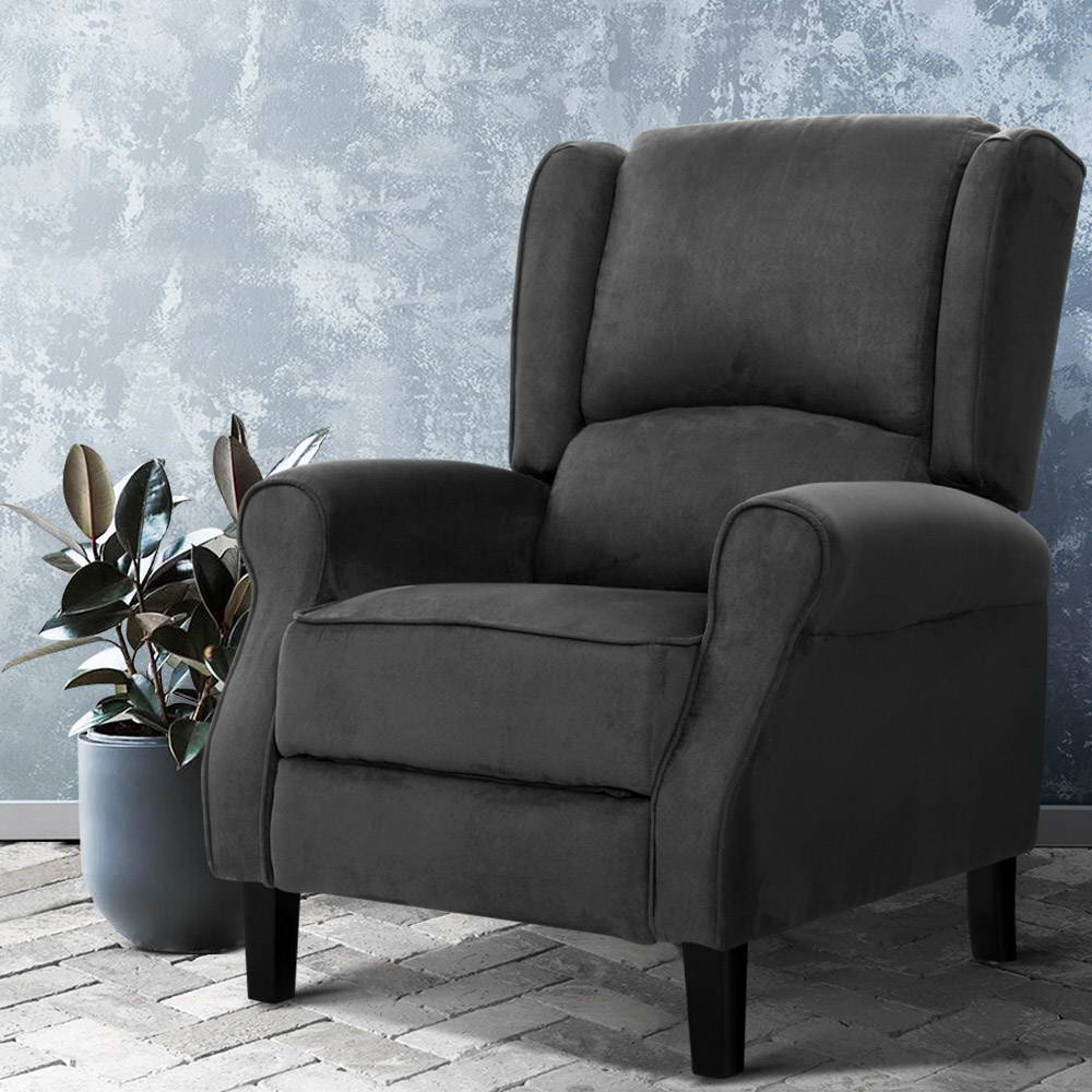 Artiss Charcoal Recliner Chair Adjustable Suede Lounge