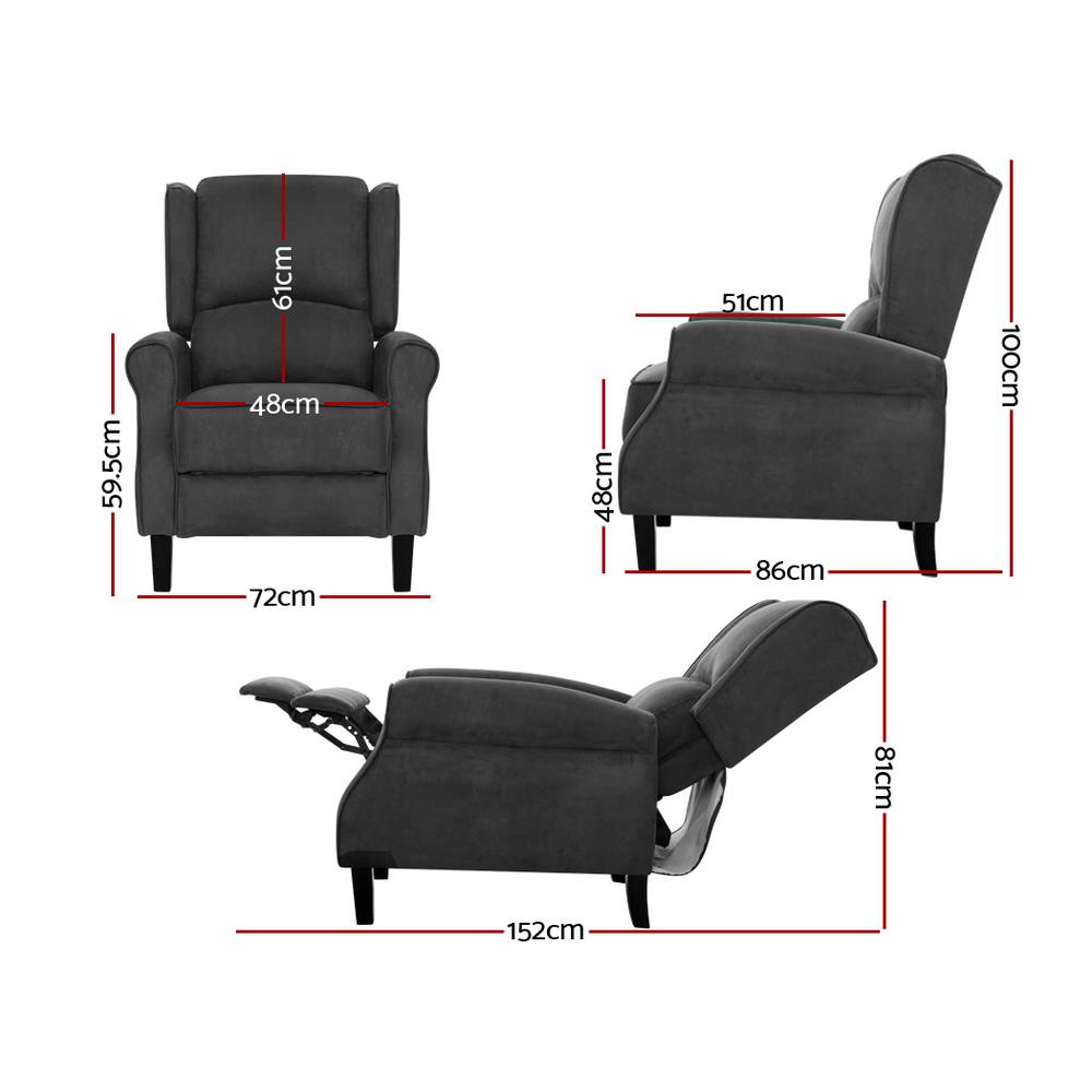 Artiss Charcoal Recliner Chair Adjustable Suede Lounge