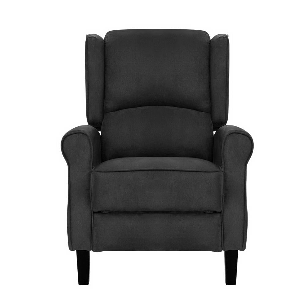 Artiss Charcoal Recliner Chair Adjustable Suede Lounge
