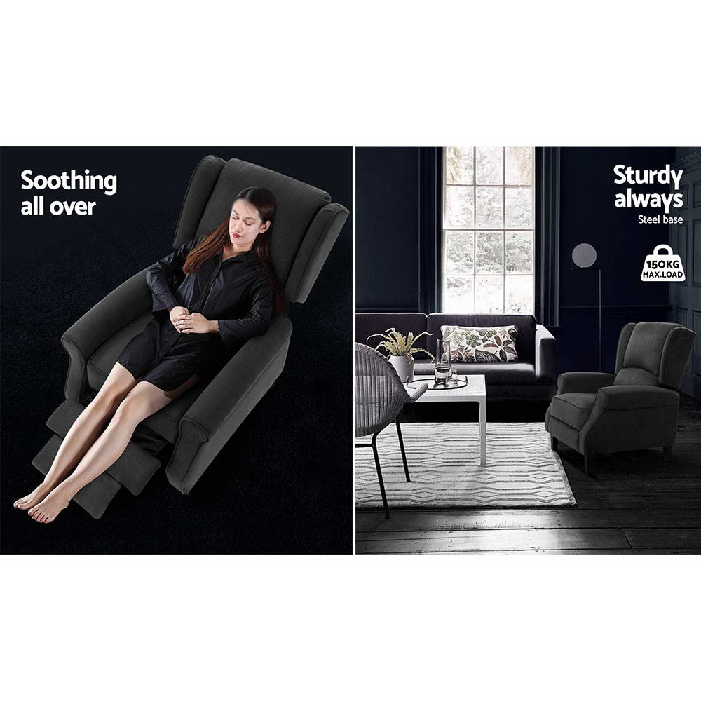 Artiss Charcoal Recliner Chair Adjustable Suede Lounge