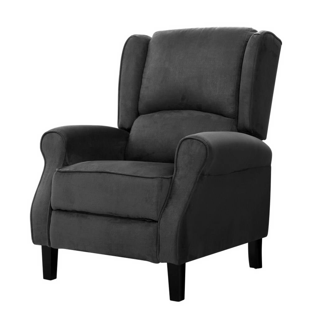 Artiss Charcoal Recliner Chair Adjustable Suede Lounge