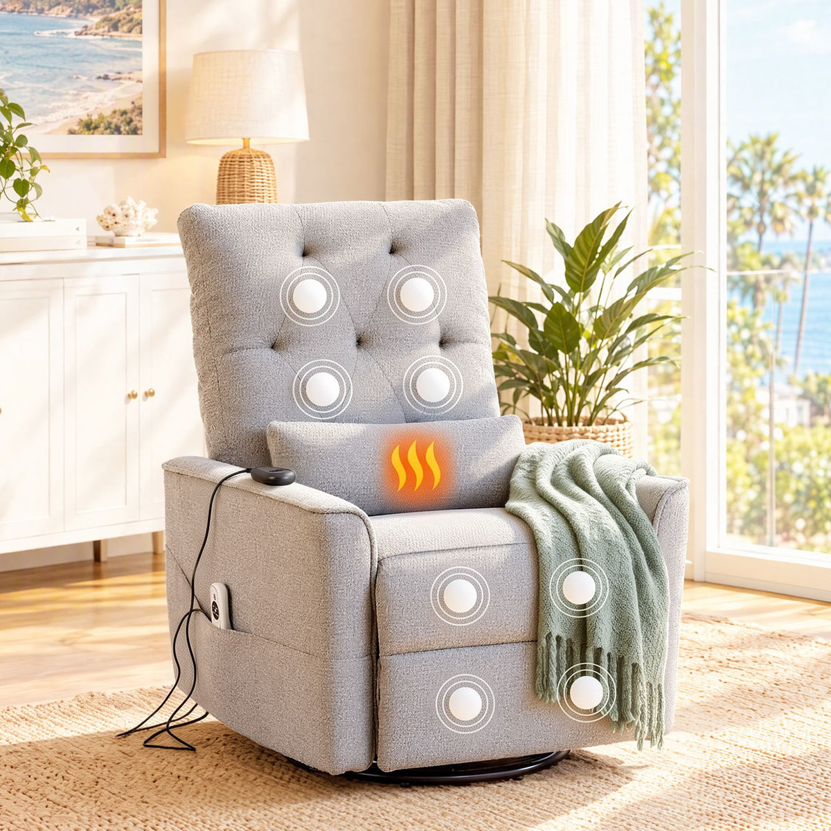 Artiss Electric Massage Recliner Chair 270° Swivel, Grey