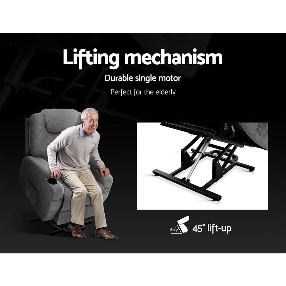 Milio Recliner Chair Lift Assist Heated Massage Velvet Grey
