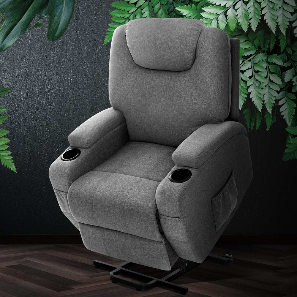 Milio Recliner Chair Lift Assist Heated Massage Velvet Grey