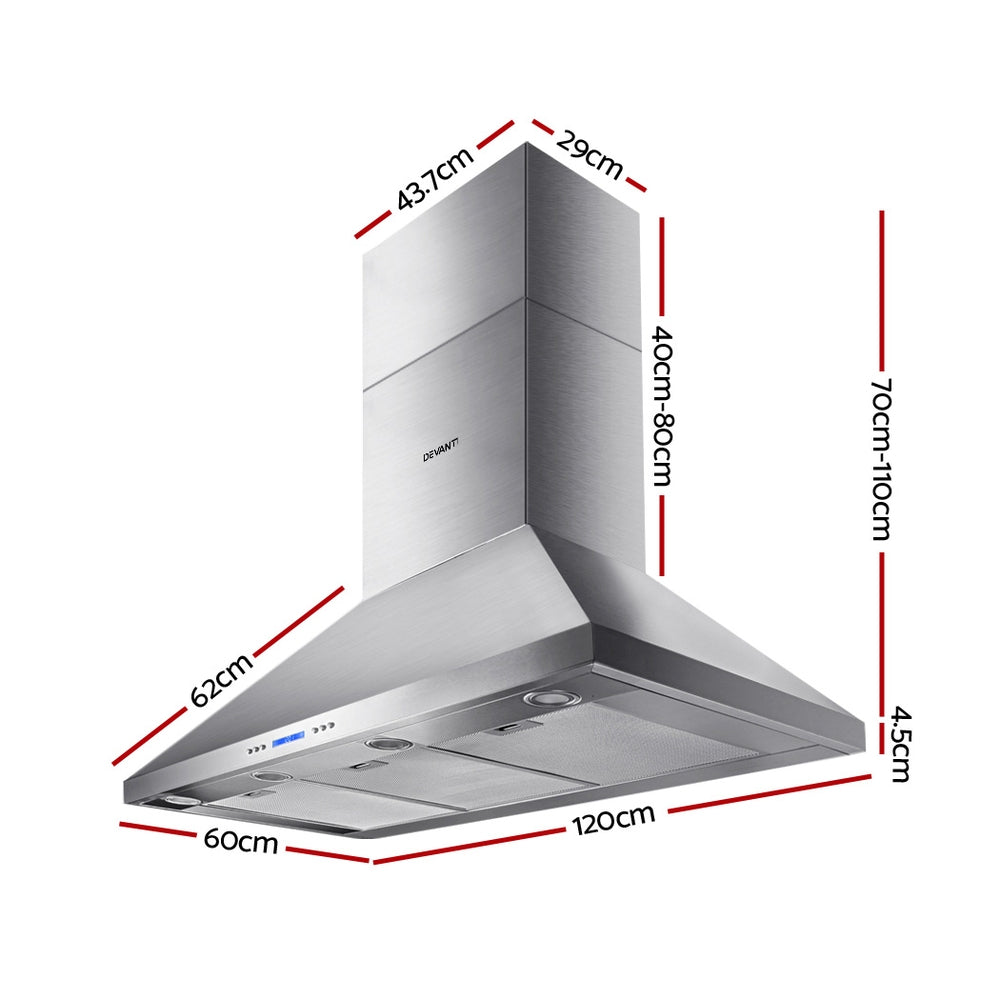 Devanti 1200mm Commercial Range Hood Stainless Steel Silver