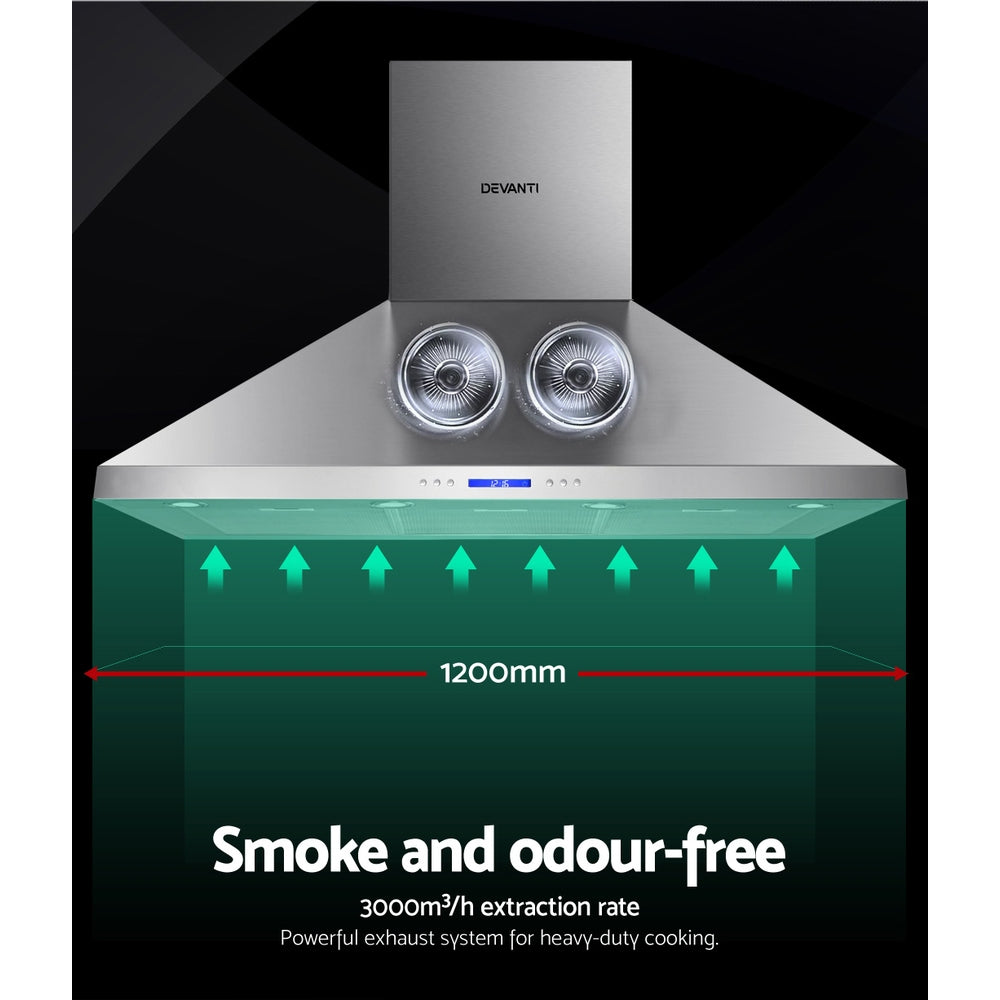 Devanti 1200mm Commercial Range Hood Stainless Steel Silver