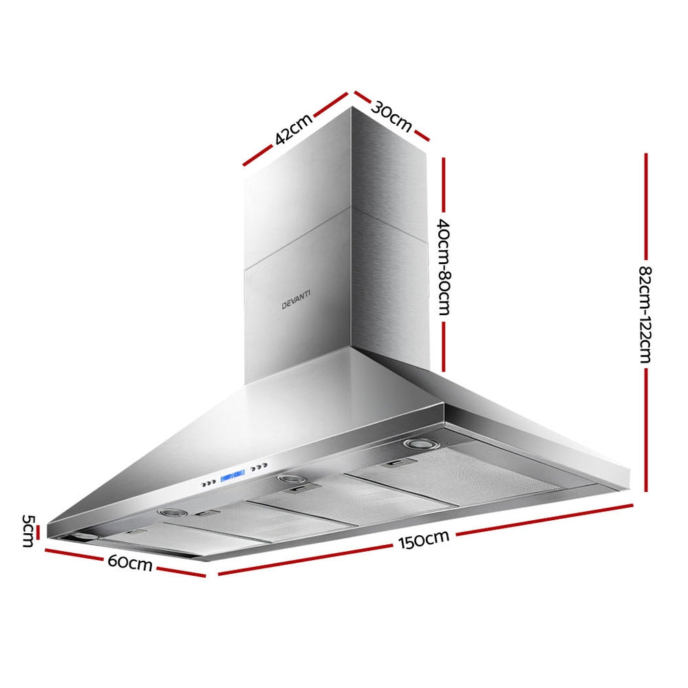 Devanti 150cm Commercial Rangehood Wall Mount Silver