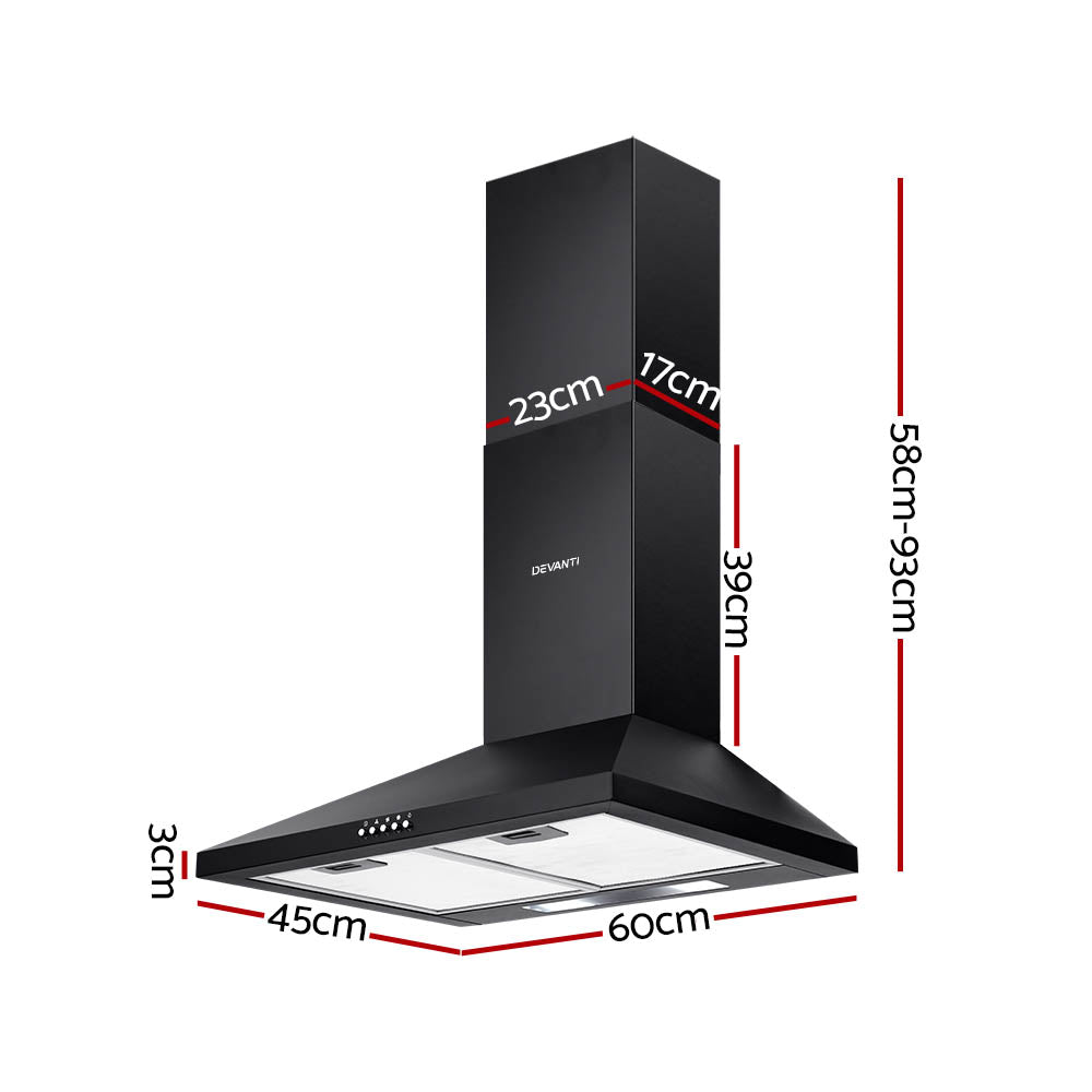 Devanti 600mm Wall Range Hood Black