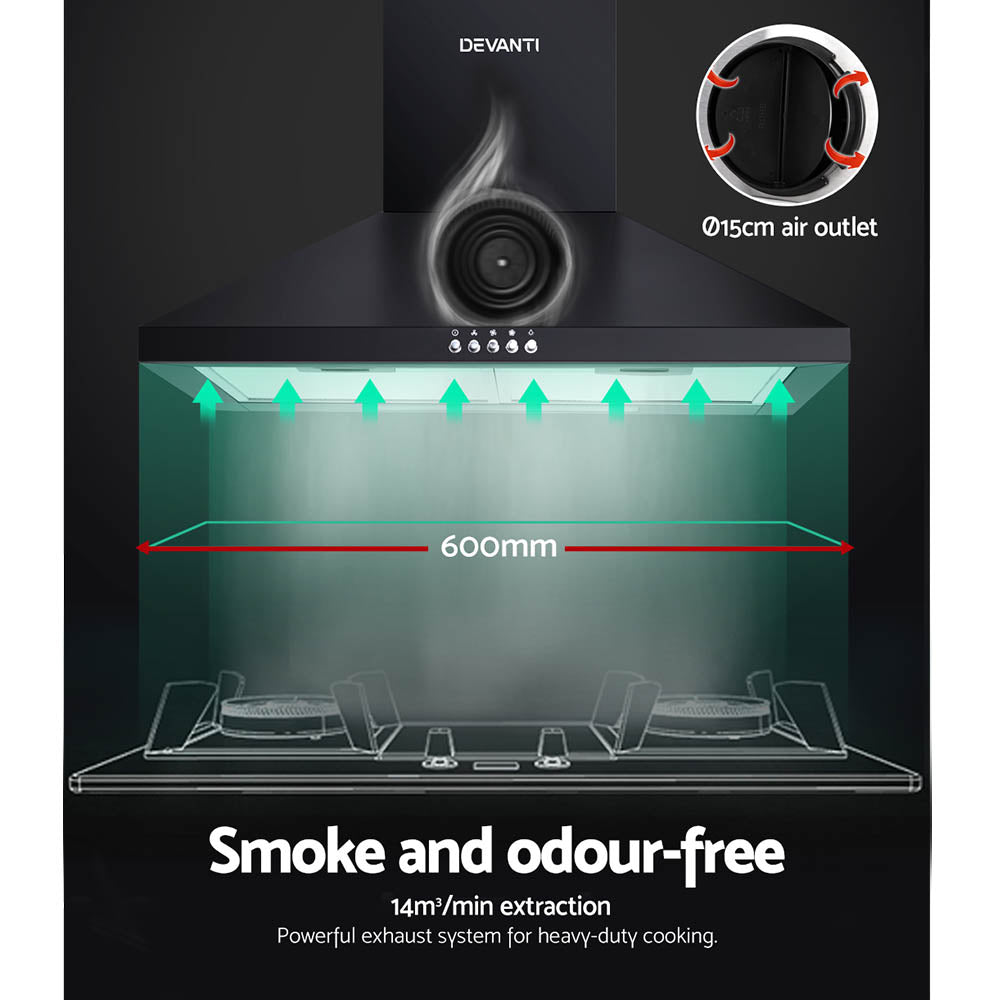 Devanti 600mm Wall Range Hood Black